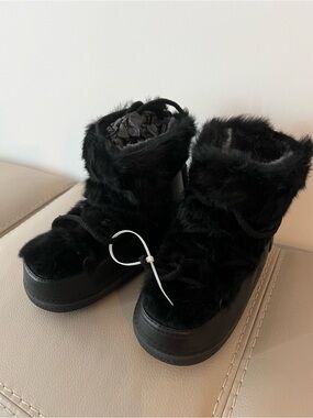 Nordstrom Black Rabbit-Fur Platform Ankle Boots